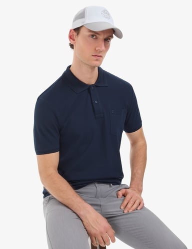 Lacivert Regular Fit %100 Pamuk Düğmeli Polo Yaka Basic Tişört