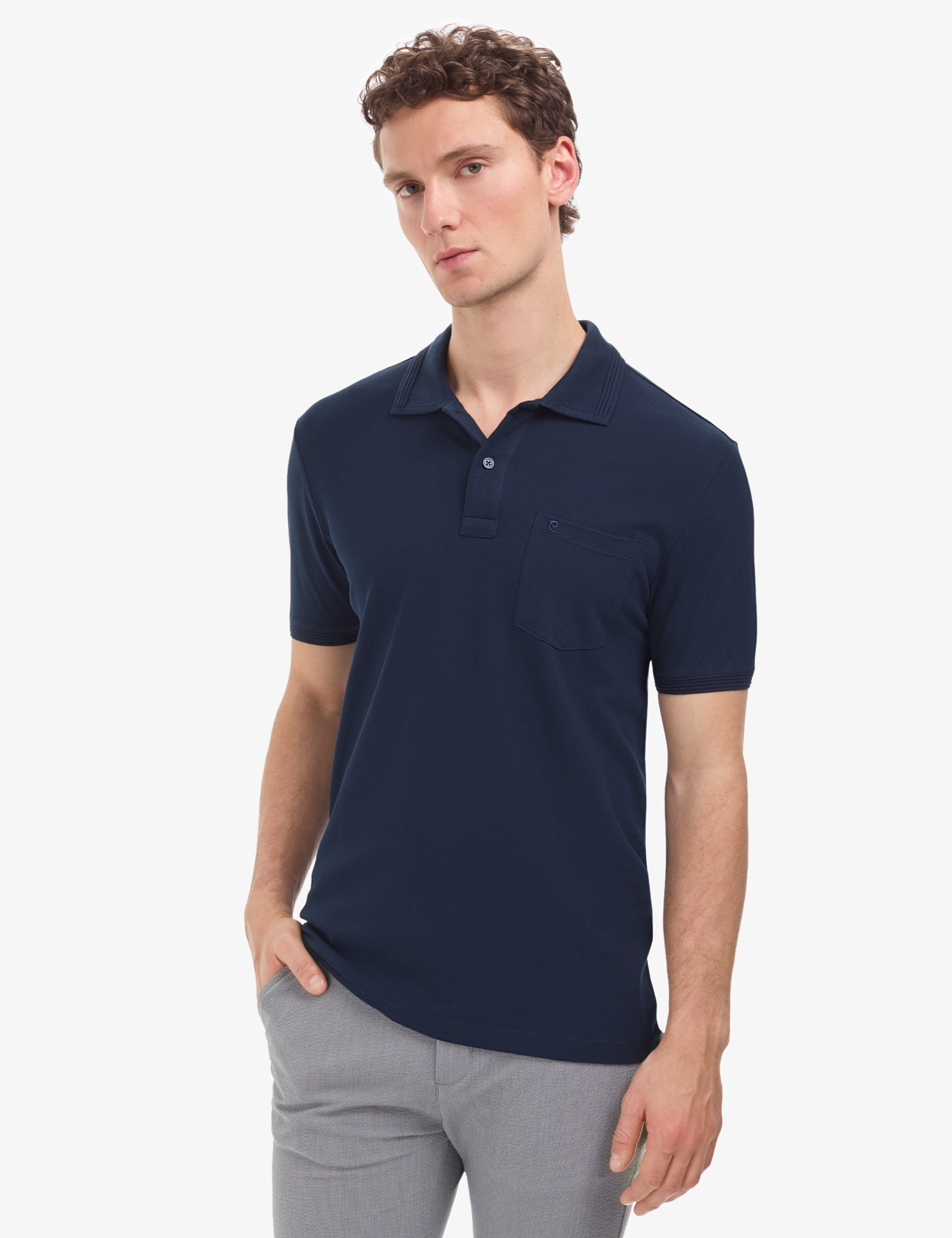 Lacivert Regular Fit %100 Pamuk Düğmeli Polo Yaka Basic Tişört - Image 3