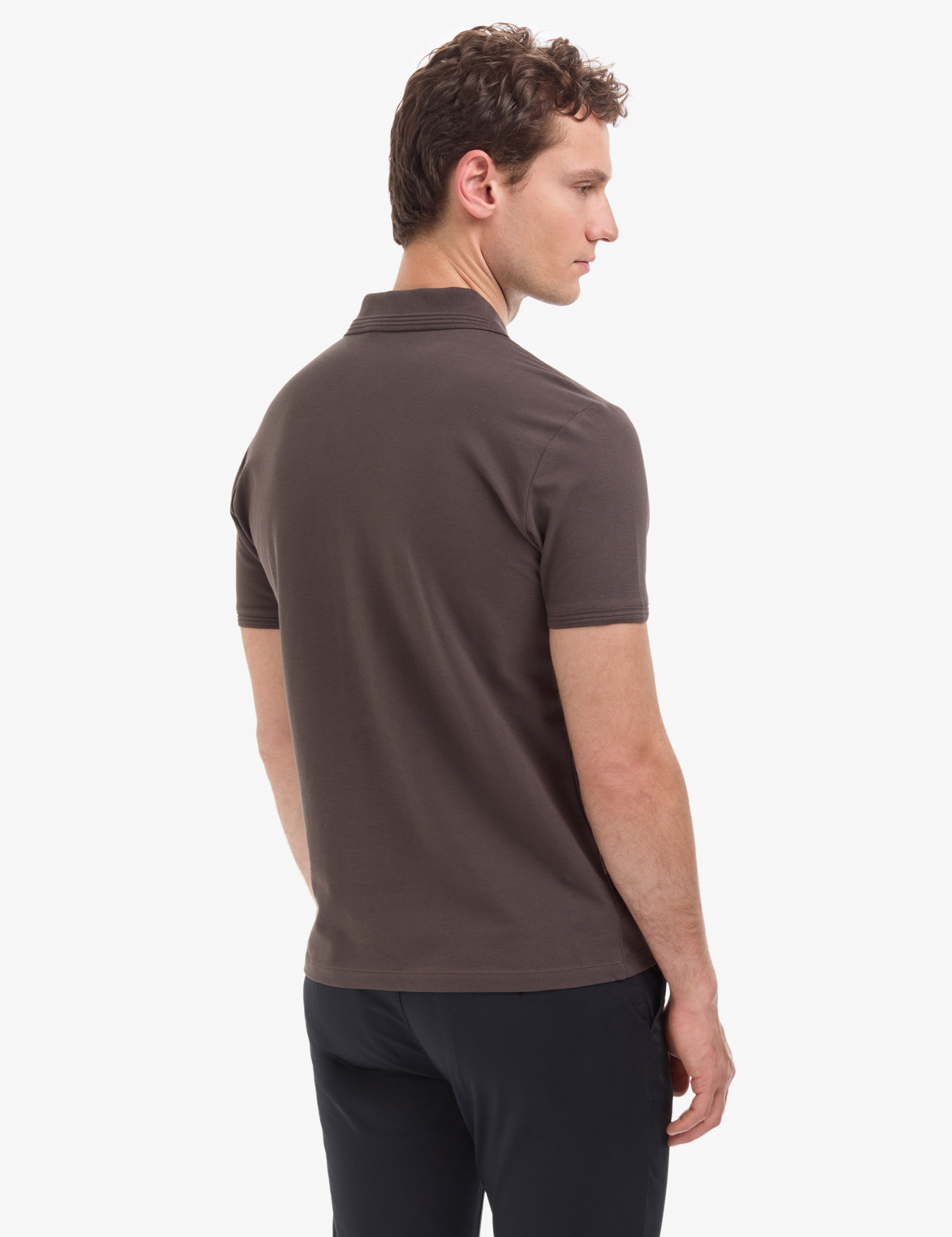 Koyu Kahverengi Slim Fit %100 Pamuk Düğmeli Polo Yaka Basic Tişört - Image 5