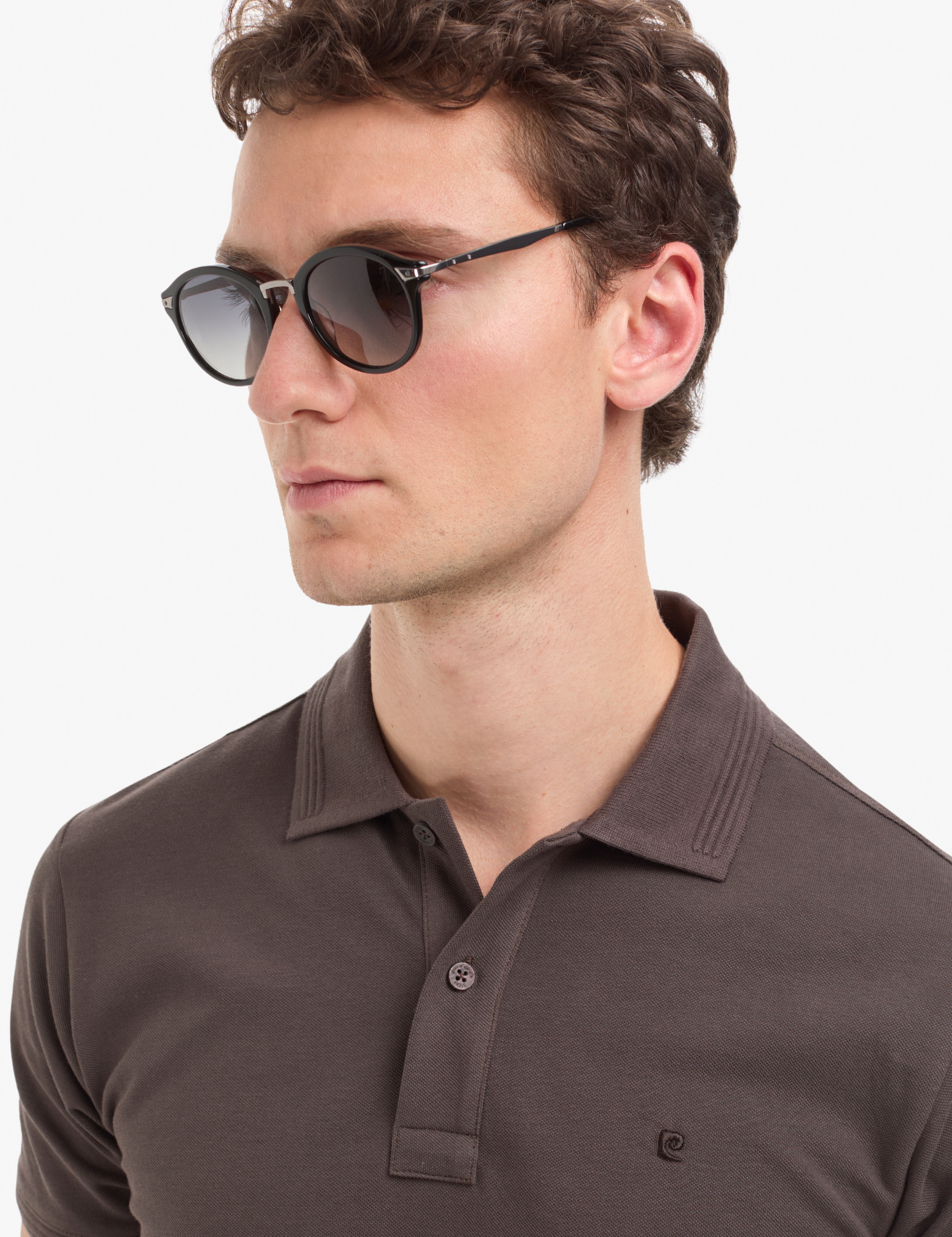 Koyu Kahverengi Slim Fit %100 Pamuk Düğmeli Polo Yaka Basic Tişört - Image 2
