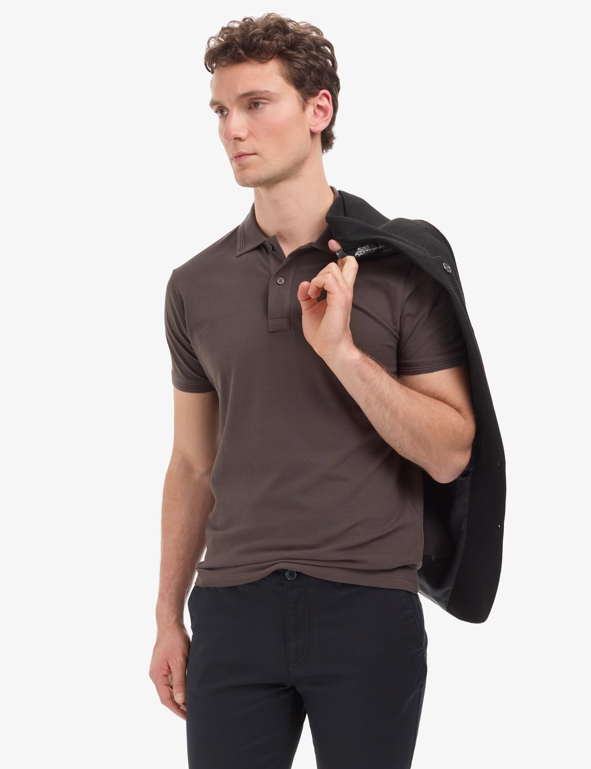 Koyu Kahverengi Slim Fit Basic Tişört - 50321128140