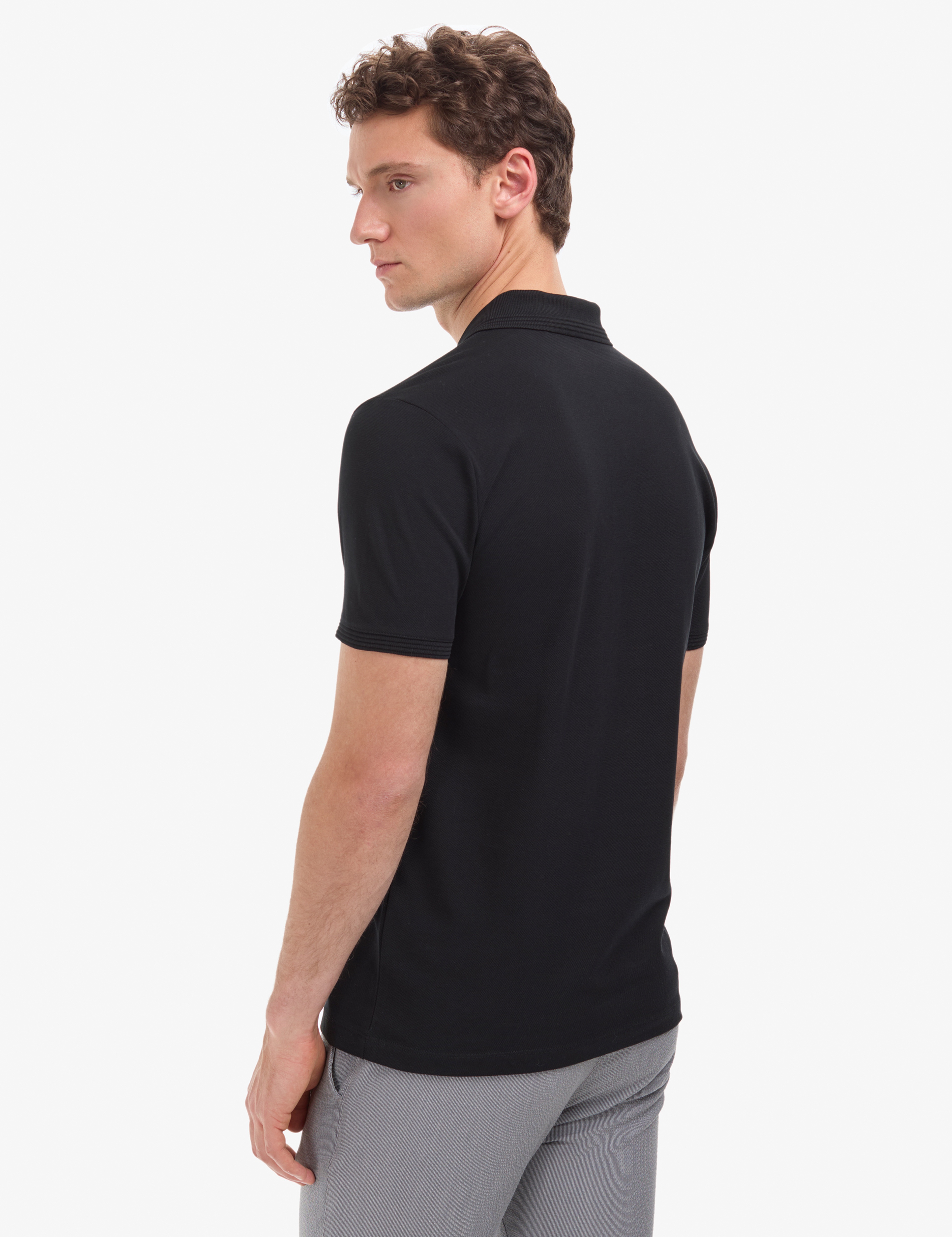 Siyah Slim Fit %100 Pamuk Düğmeli Polo Yaka Basic Tişört - Image 5