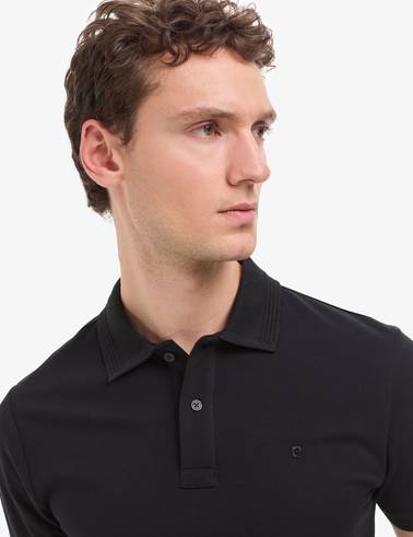 Siyah Slim Fit %100 Pamuk Düğmeli Polo Yaka Basic Tişört