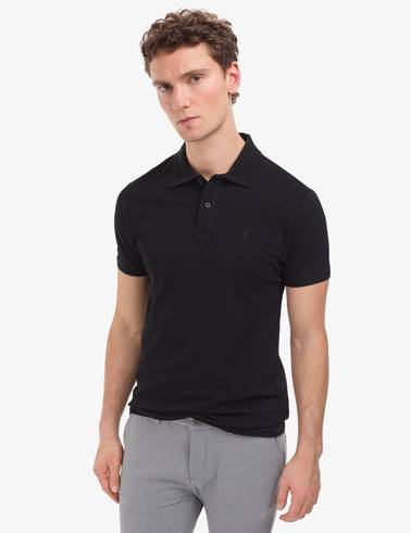 Siyah Slim Fit %100 Pamuk Düğmeli Polo Yaka Basic Tişört