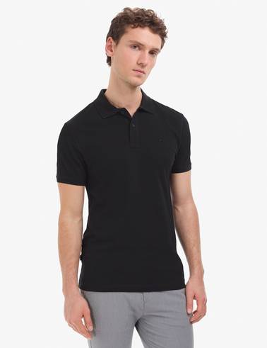 Siyah Slim Fit %100 Pamuk Düğmeli Polo Yaka Basic Tişört