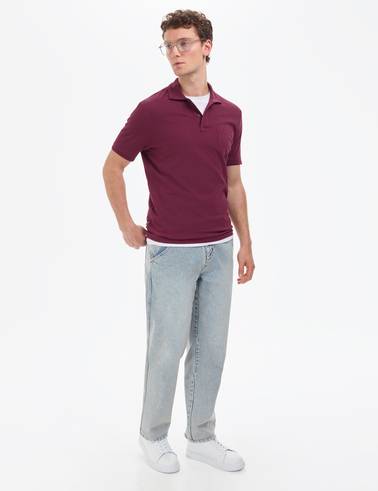 Bordo Regular Fit %100 Pamuk Düğmeli Polo Yaka Basic Tişört