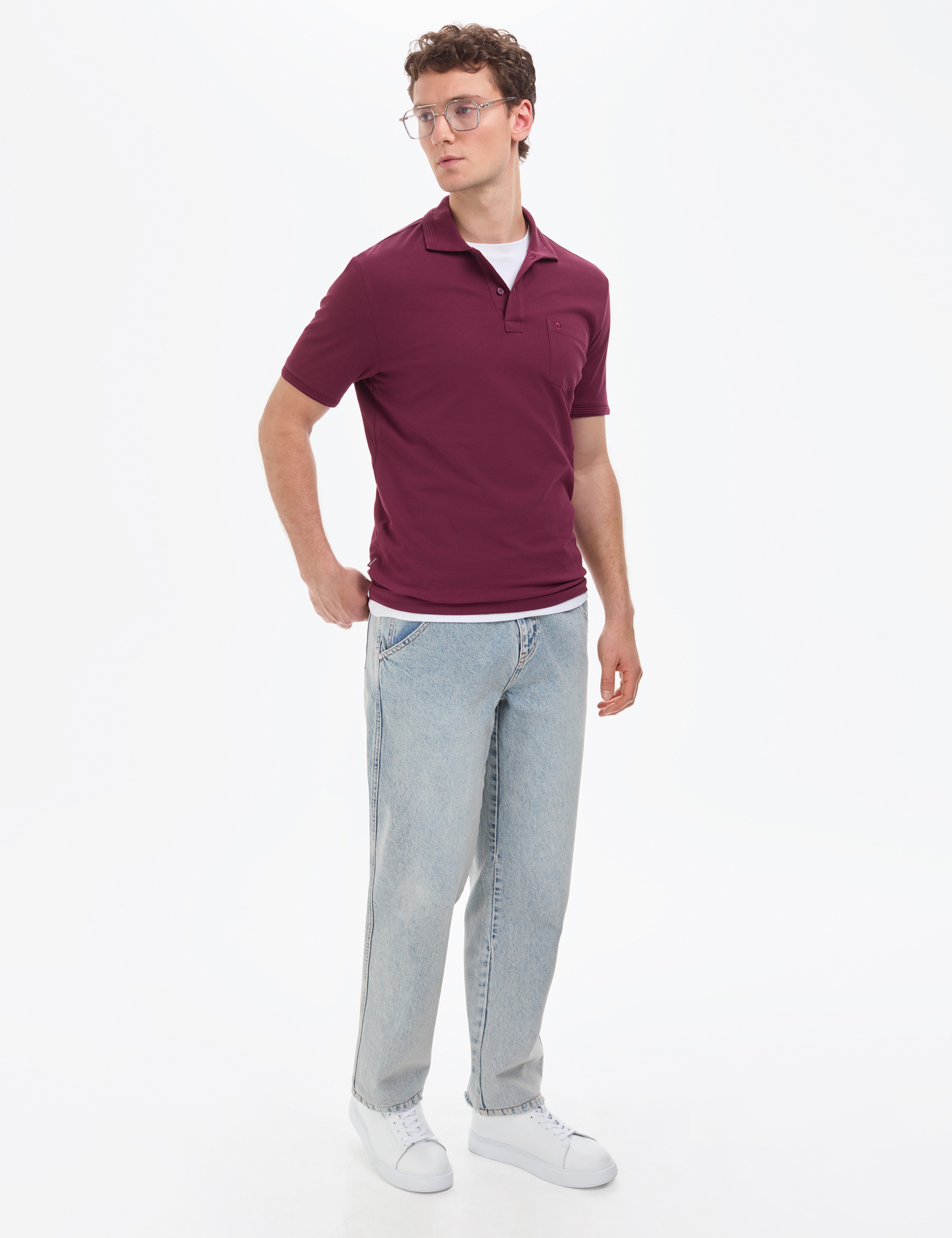 Bordo Regular Fit %100 Pamuk Düğmeli Polo Yaka Basic Tişört