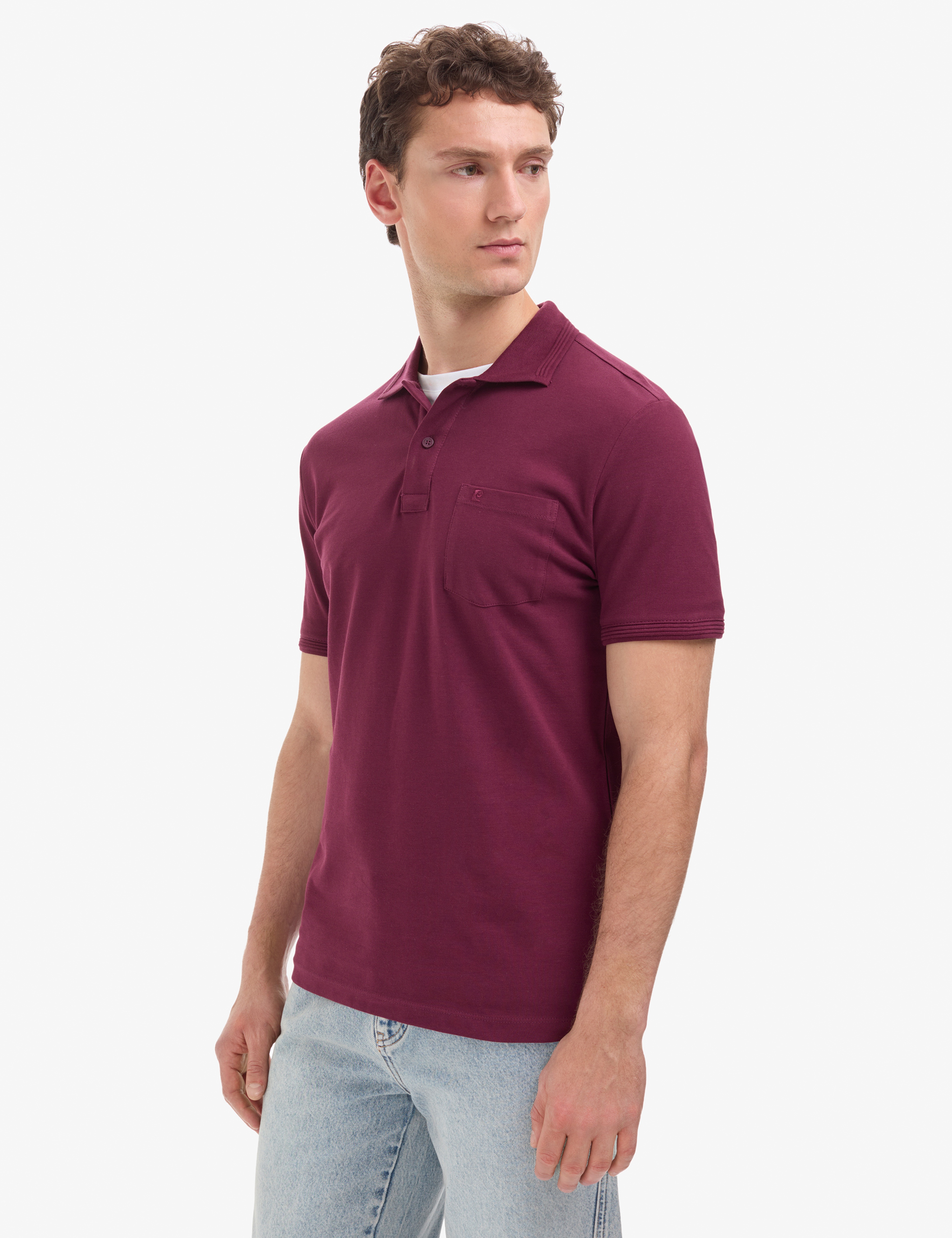 Bordo Regular Fit %100 Pamuk Düğmeli Polo Yaka Basic Tişört - Image 3