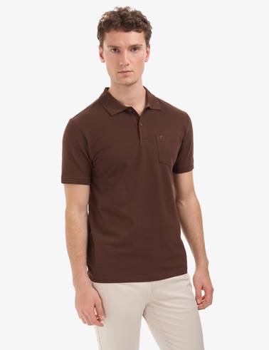 Koyu Kahverengi Regular Fit %100 Pamuk Cepli Kıvrılmaz Düğmeli Polo Yaka Basic T