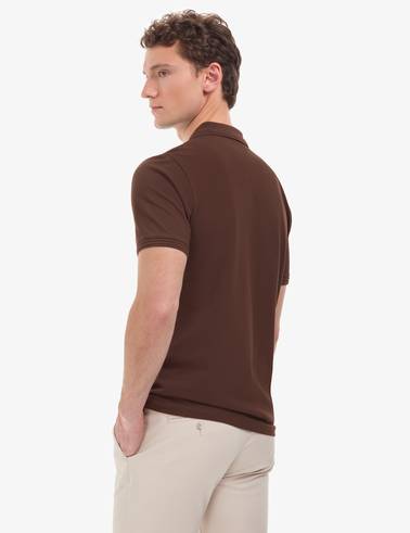 Koyu Kahverengi Regular Fit %100 Pamuk Cepli Kıvrılmaz Düğmeli Polo Yaka Basic T