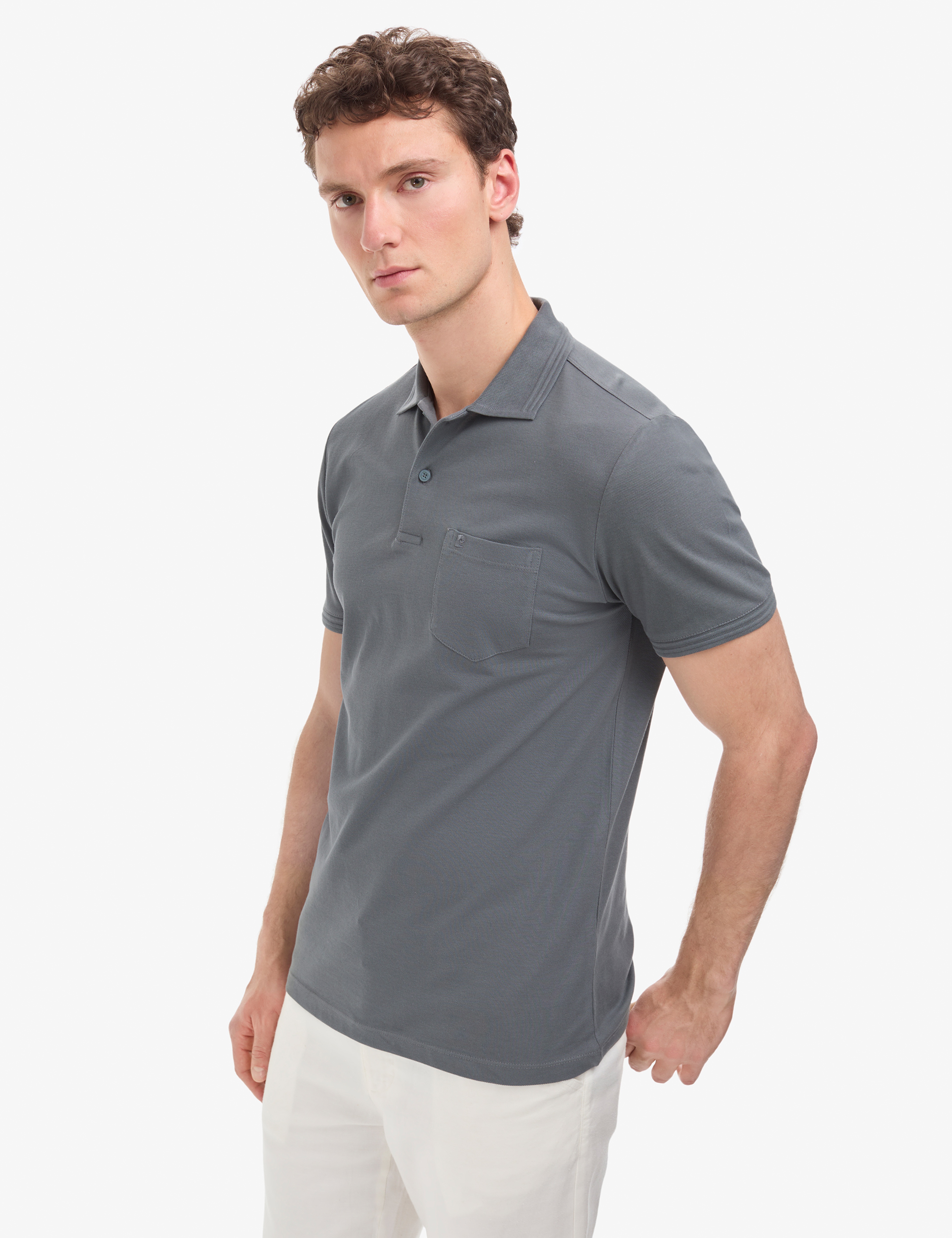 Antrasit Regular Fit %100 Pamuk Cepli Kıvrılmaz Düğmeli Polo Yaka Basic Tişört