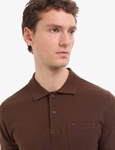 Koyu Kahverengi Regular Fit %100 Pamuk Cepli Kıvrılmaz Düğmeli Polo Yaka Basic T