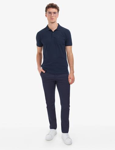 Lacivert Regular Fit %100 Pamuk Cepli Kıvrılmaz Düğmeli Polo Yaka Basic Tişört