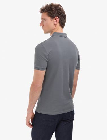Antrasit Slim Fit %100 Pamuk Kıvrılmaz Fermuarlı Polo Yaka Basic Tişört