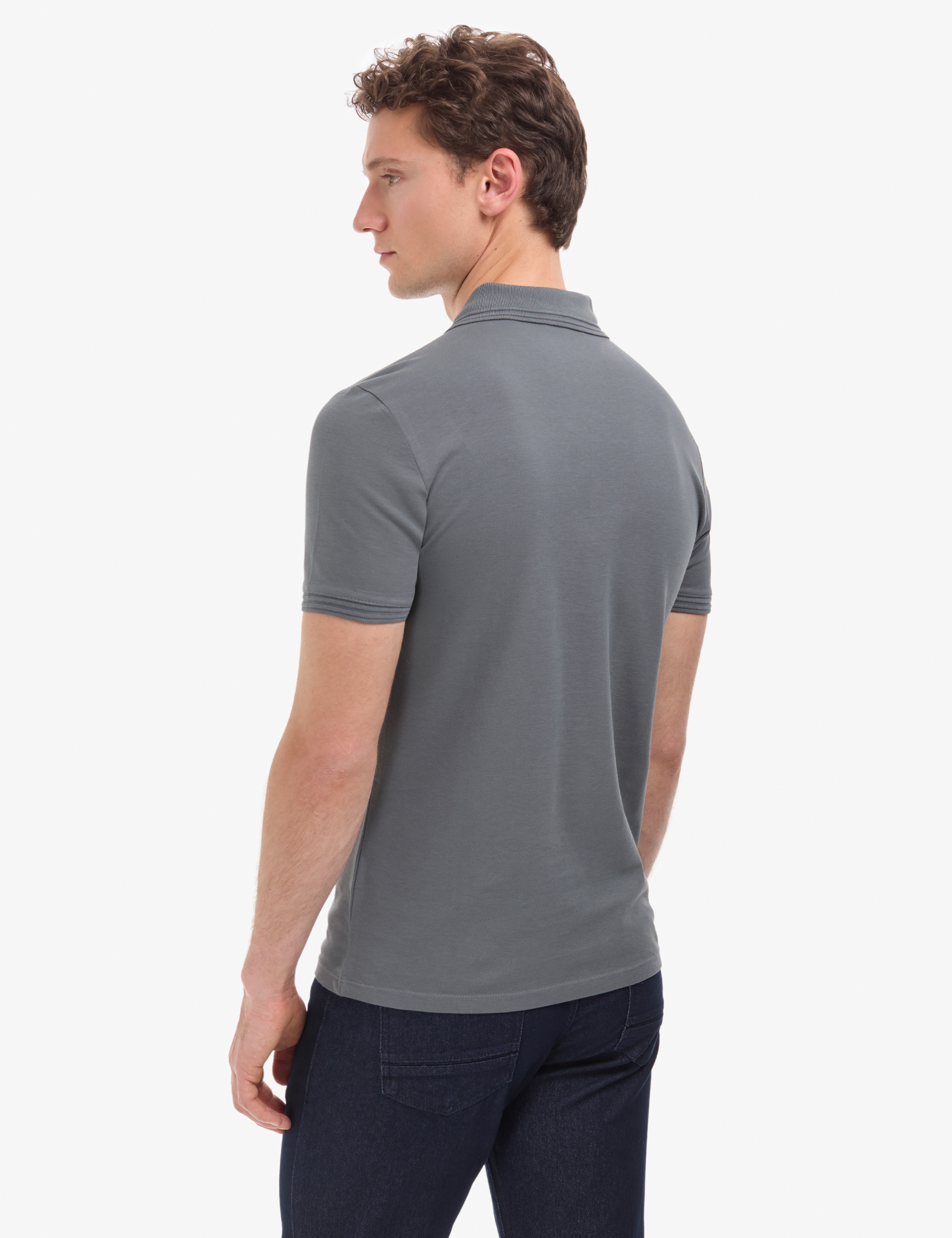 Antrasit Slim Fit %100 Pamuk Kıvrılmaz Fermuarlı Polo Yaka Basic Tişört