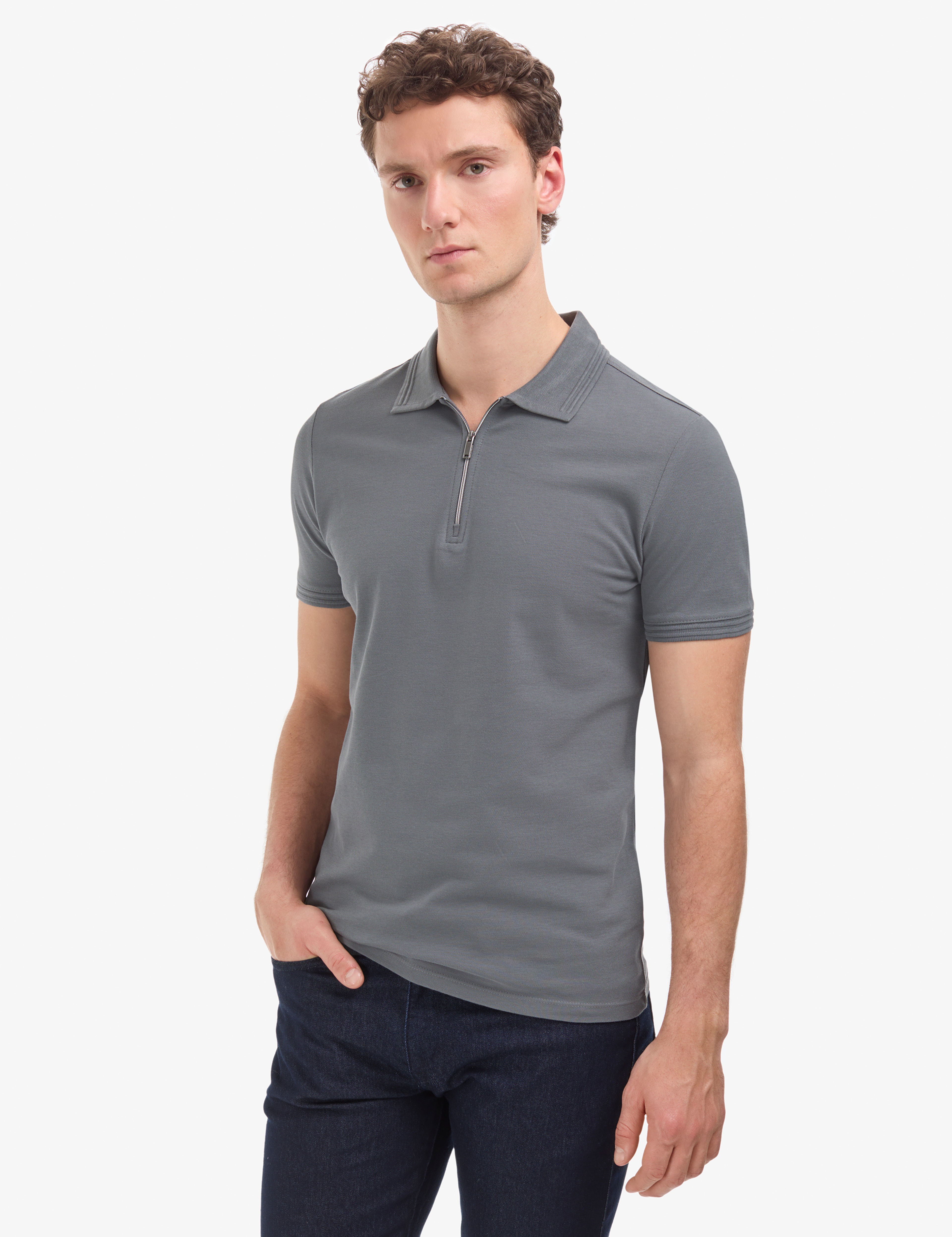 Antrasit Slim Fit %100 Pamuk Kıvrılmaz Fermuarlı Polo Yaka Basic Tişört - Image 3