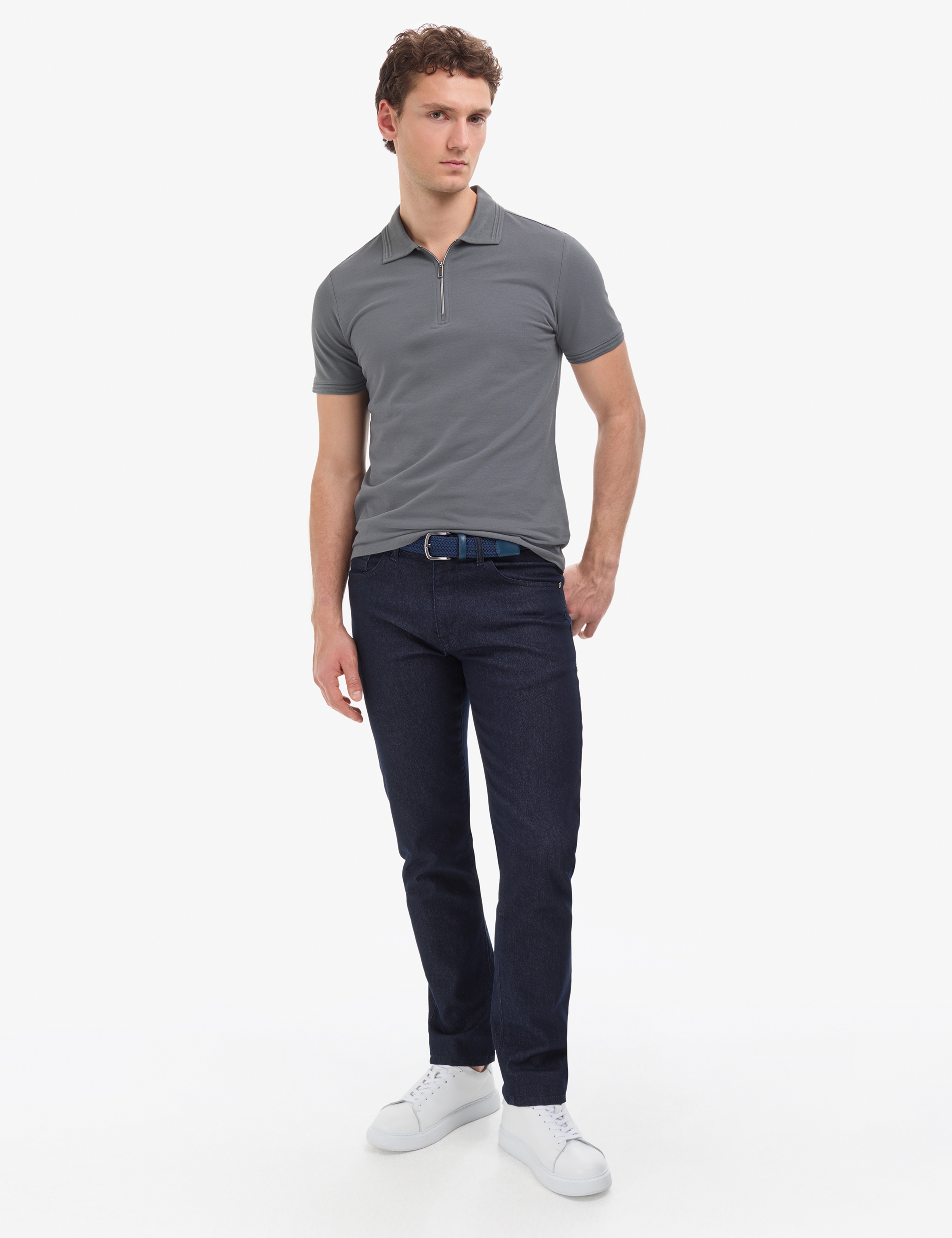 Antrasit Slim Fit %100 Pamuk Kıvrılmaz Fermuarlı Polo Yaka Basic Tişört