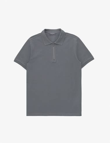 Antrasit Slim Fit %100 Pamuk Kıvrılmaz Fermuarlı Polo Yaka Basic Tişört
