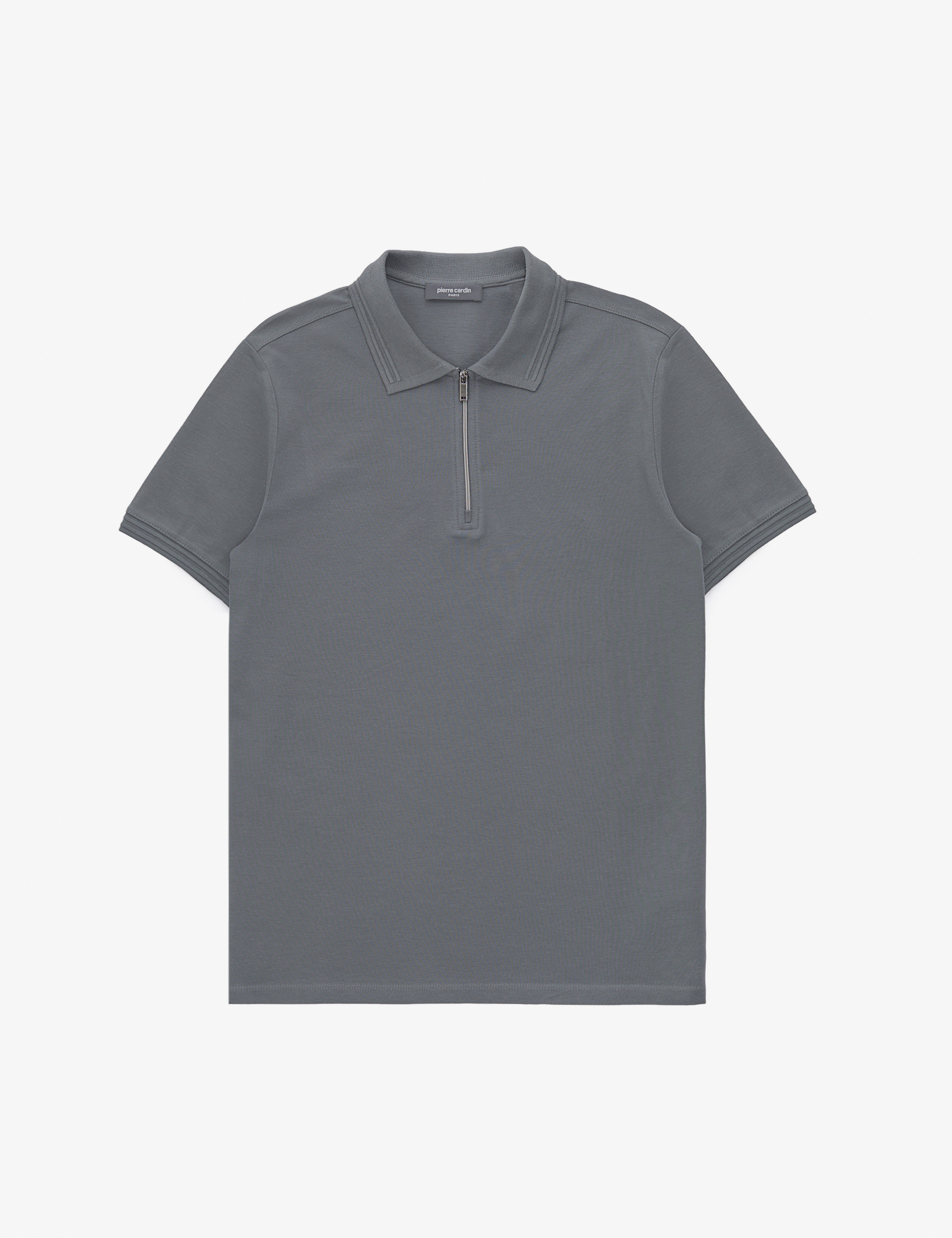 Antrasit Slim Fit %100 Pamuk Kıvrılmaz Fermuarlı Polo Yaka Basic Tişört