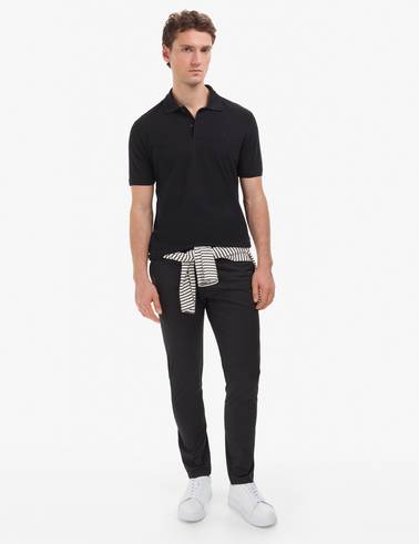 Siyah Regular Fit %100 Pamuk Kıvrılmaz Düğmeli Polo Yaka Basic Tişört