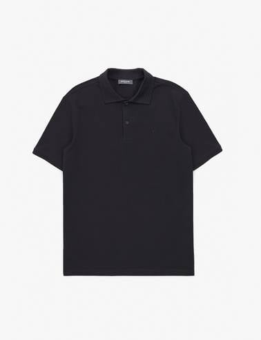 Siyah Regular Fit %100 Pamuk Kıvrılmaz Düğmeli Polo Yaka Basic Tişört