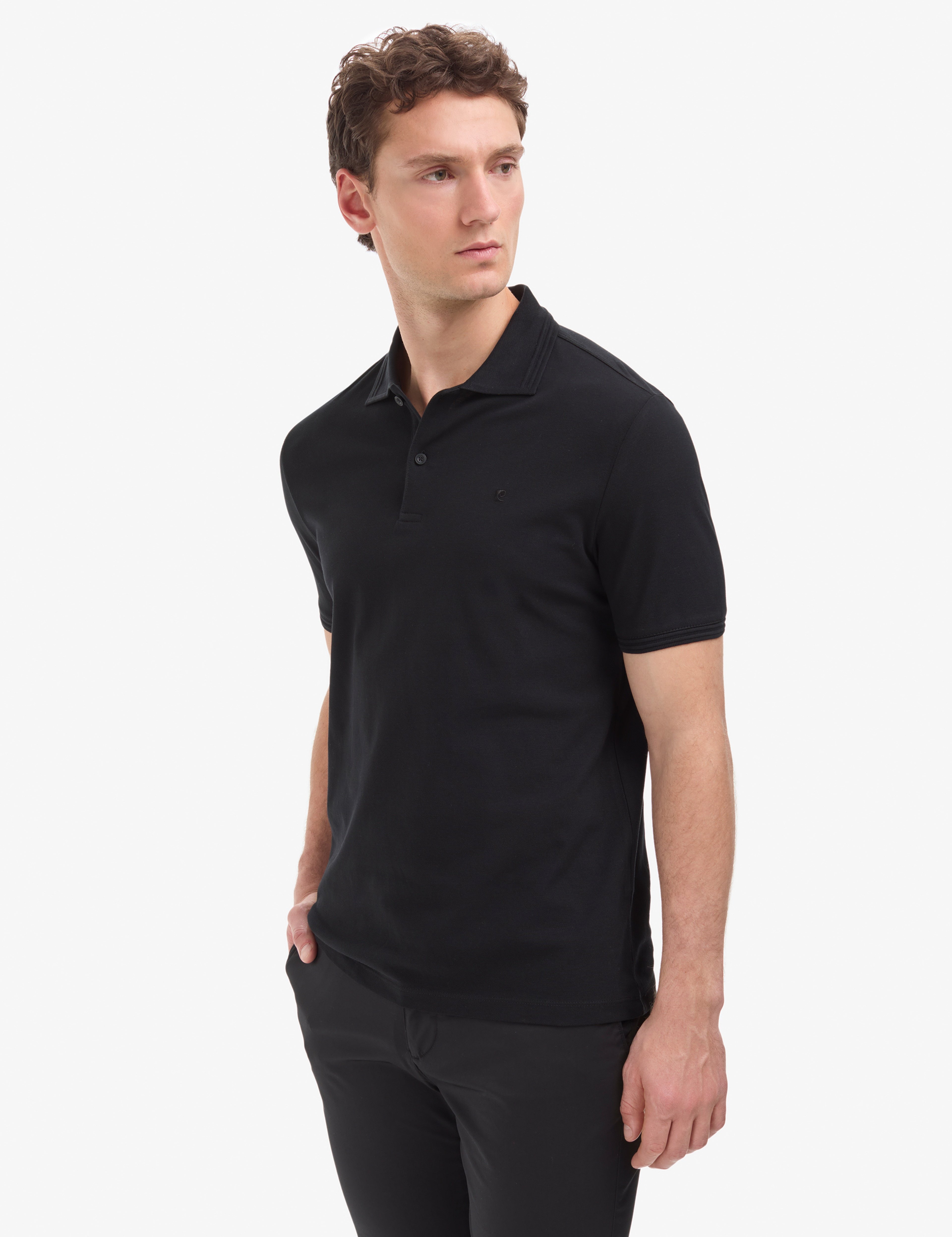 Siyah Regular Fit %100 Pamuk Kıvrılmaz Düğmeli Polo Yaka Basic Tişört - Image 3