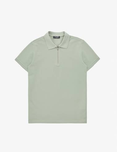 Çağla Slim Fit %100 Pamuk Kıvrılmaz Fermuarlı Polo Yaka Basic Tişört