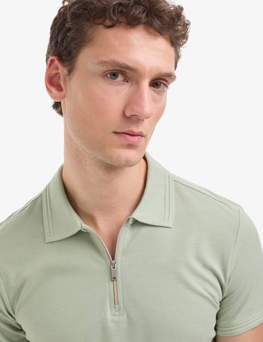 Çağla Slim Fit %100 Pamuk Kıvrılmaz Fermuarlı Polo Yaka Basic Tişört