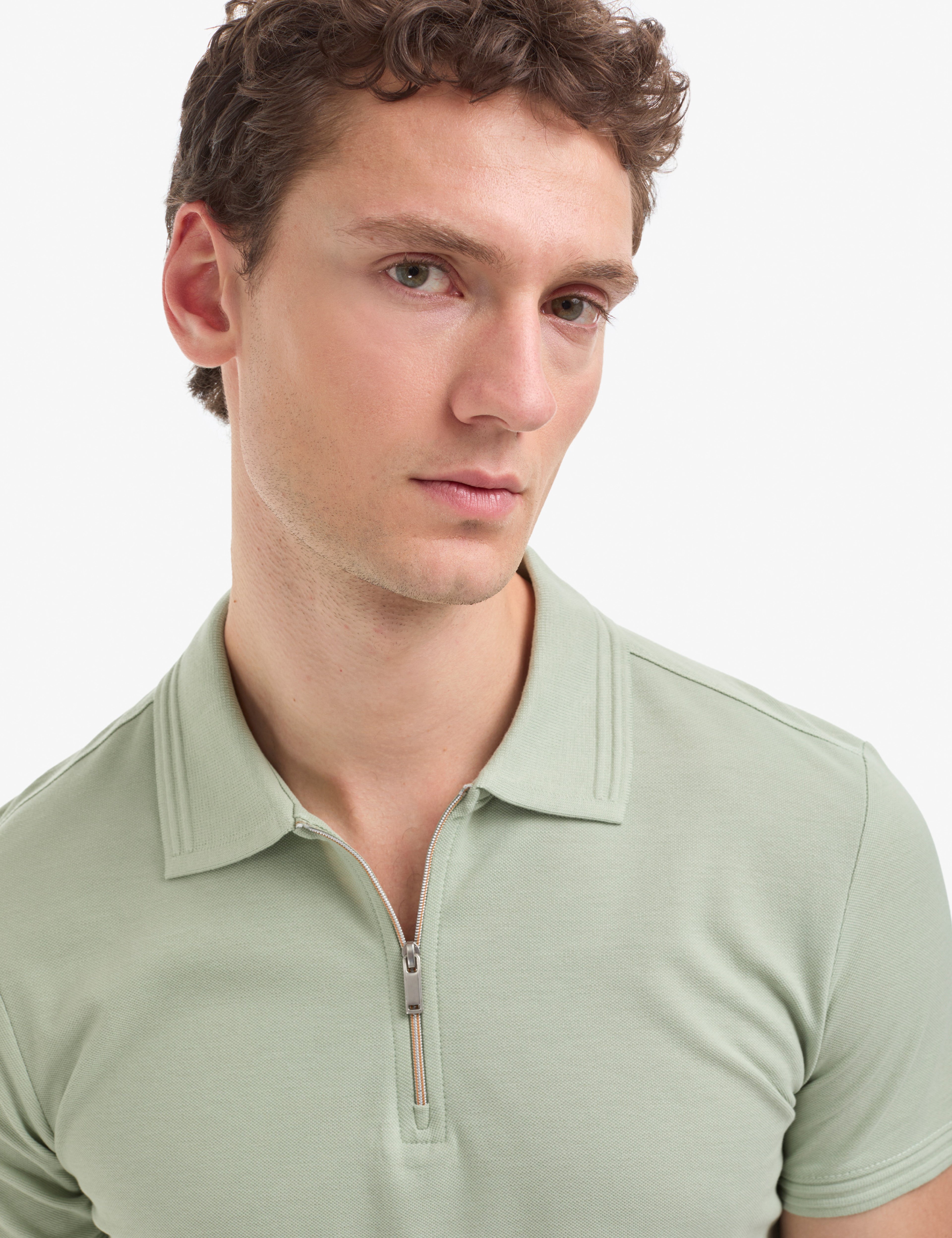 Çağla Slim Fit %100 Pamuk Kıvrılmaz Fermuarlı Polo Yaka Basic Tişört