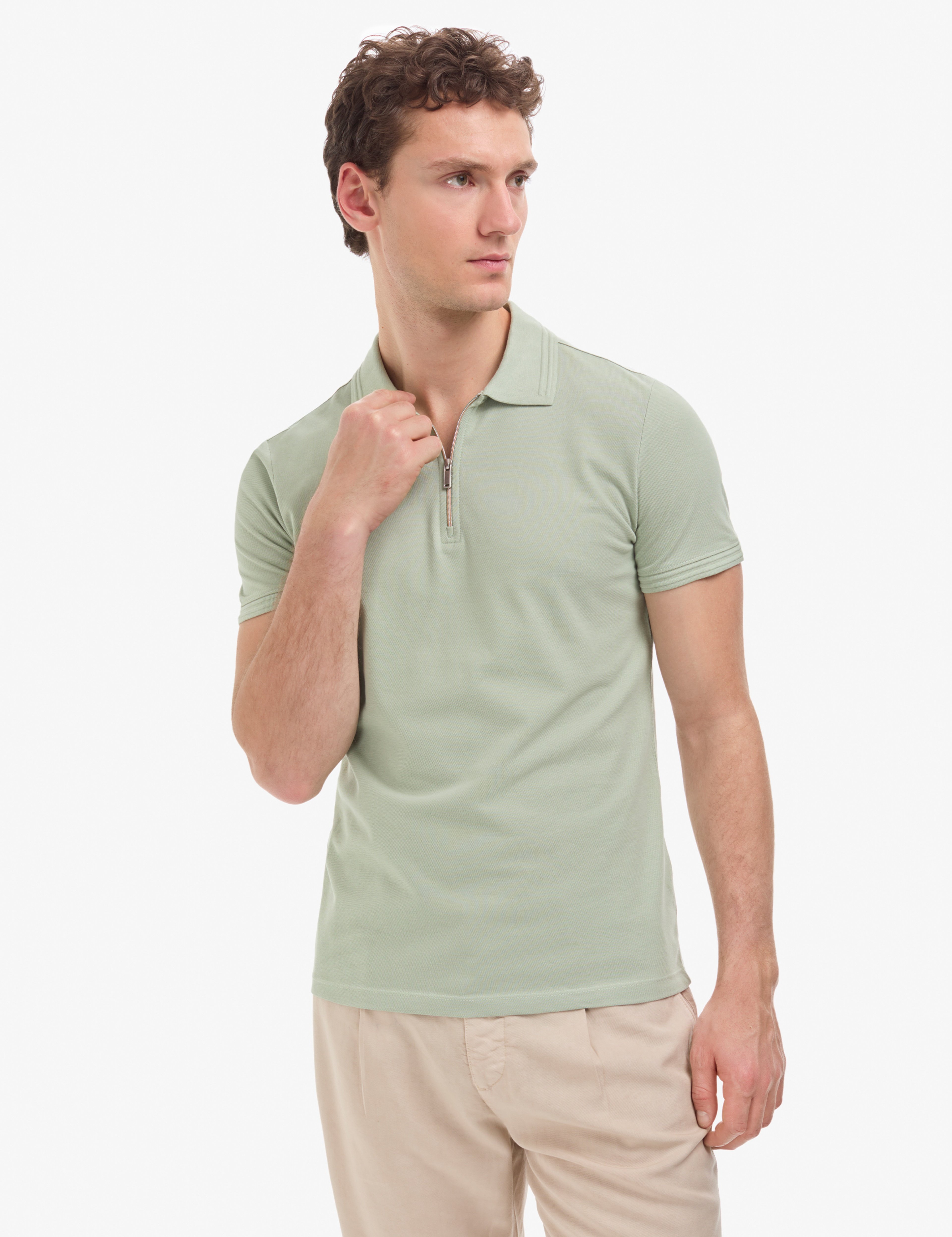 Çağla Slim Fit %100 Pamuk Kıvrılmaz Fermuarlı Polo Yaka Basic Tişört - Image 3