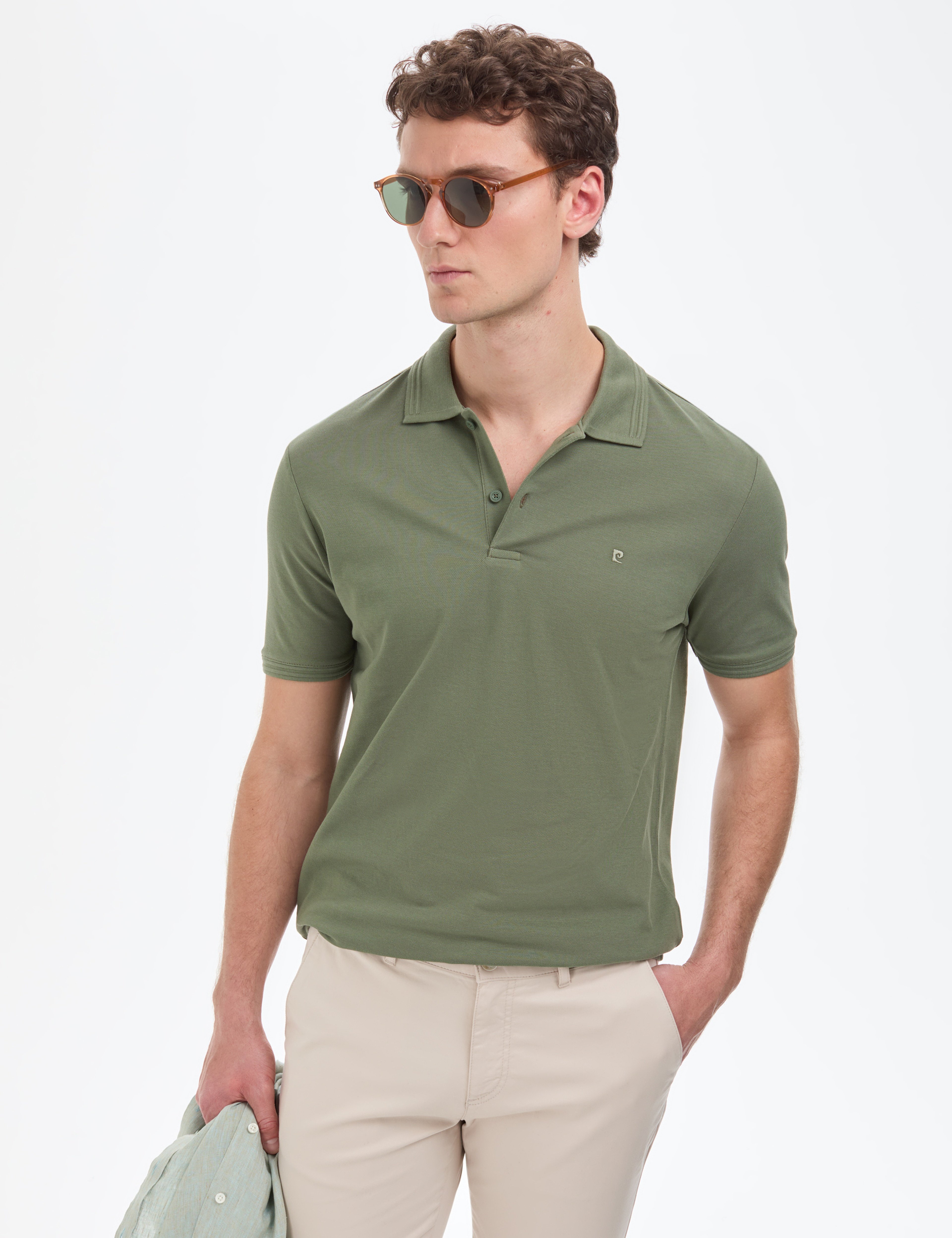 Haki Regular Fit %100 Pamuk Kıvrılmaz Düğmeli Polo Yaka Basic Tişört - Image 3