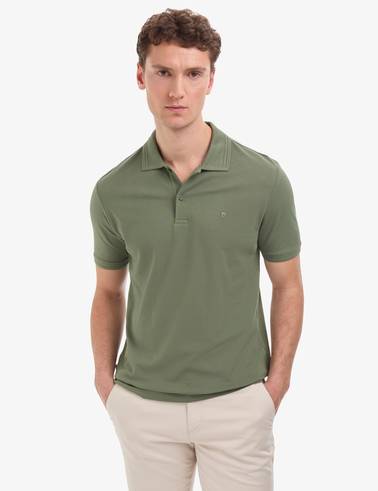 Haki Regular Fit %100 Pamuk Kıvrılmaz Düğmeli Polo Yaka Basic Tişört