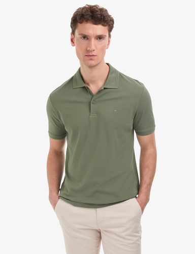 Haki Regular Fit %100 Pamuk Kıvrılmaz Düğmeli Polo Yaka Basic Tişört