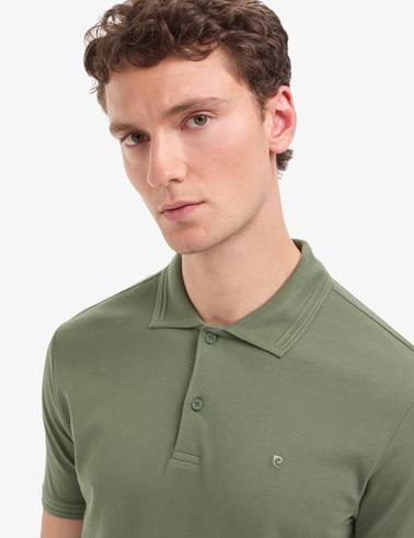 Haki Regular Fit %100 Pamuk Kıvrılmaz Düğmeli Polo Yaka Basic Tişört