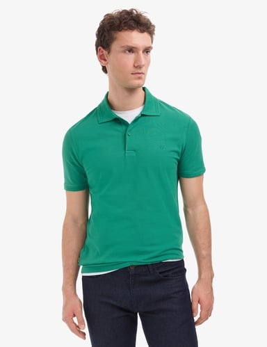 Yeşil Slim Fit %100 Pamuk Kıvrılmaz Düğmeli Polo Yaka Basic Tişört