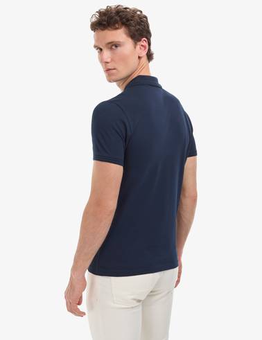 Lacivert Slim Fit %100 Pamuk Kıvrılmaz Fermuarlı Polo Yaka Basic Tişört