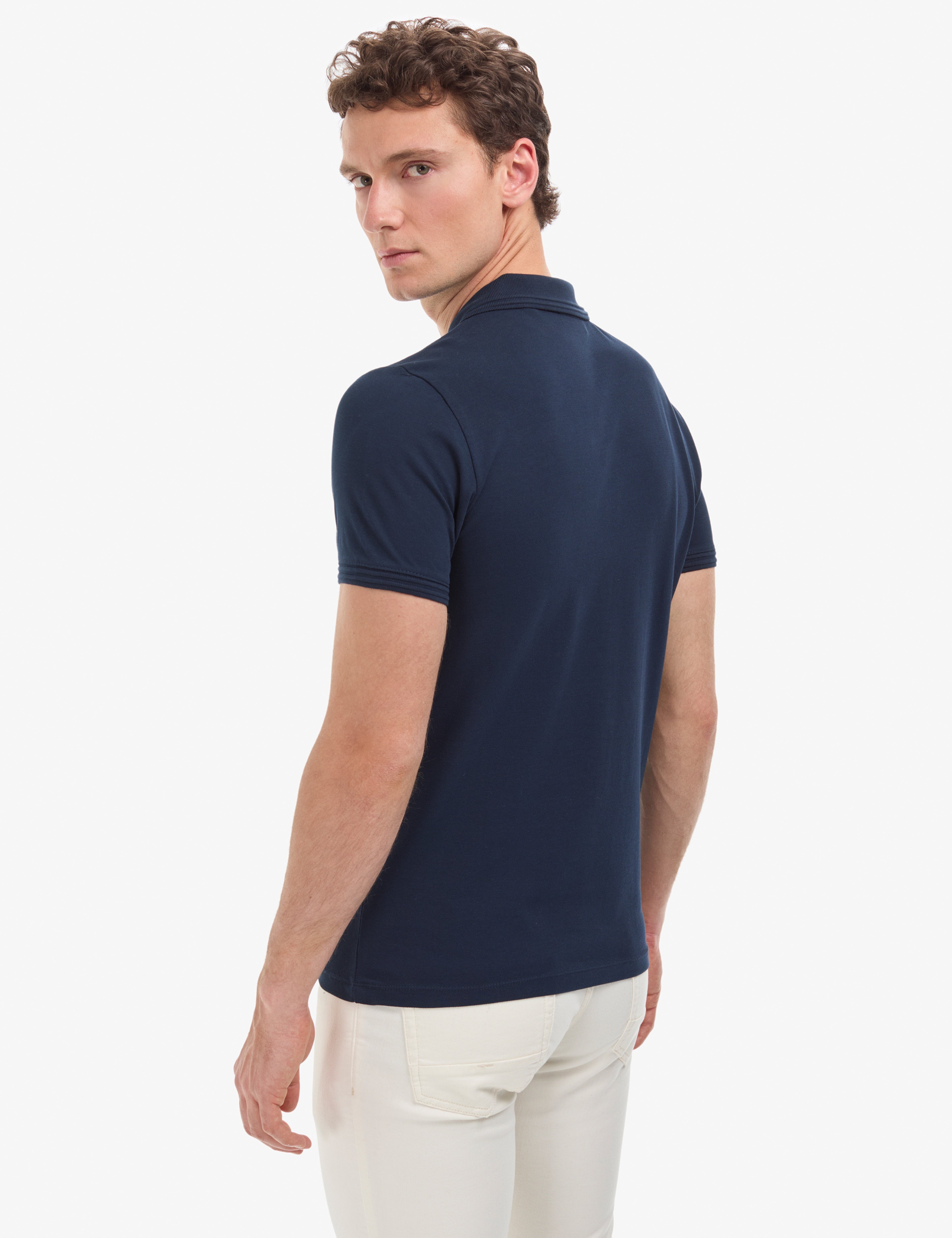 Lacivert Slim Fit %100 Pamuk Kıvrılmaz Fermuarlı Polo Yaka Basic Tişört