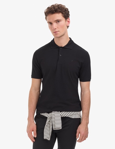 Siyah Regular Fit %100 Pamuk Kıvrılmaz Düğmeli Polo Yaka Basic Tişört