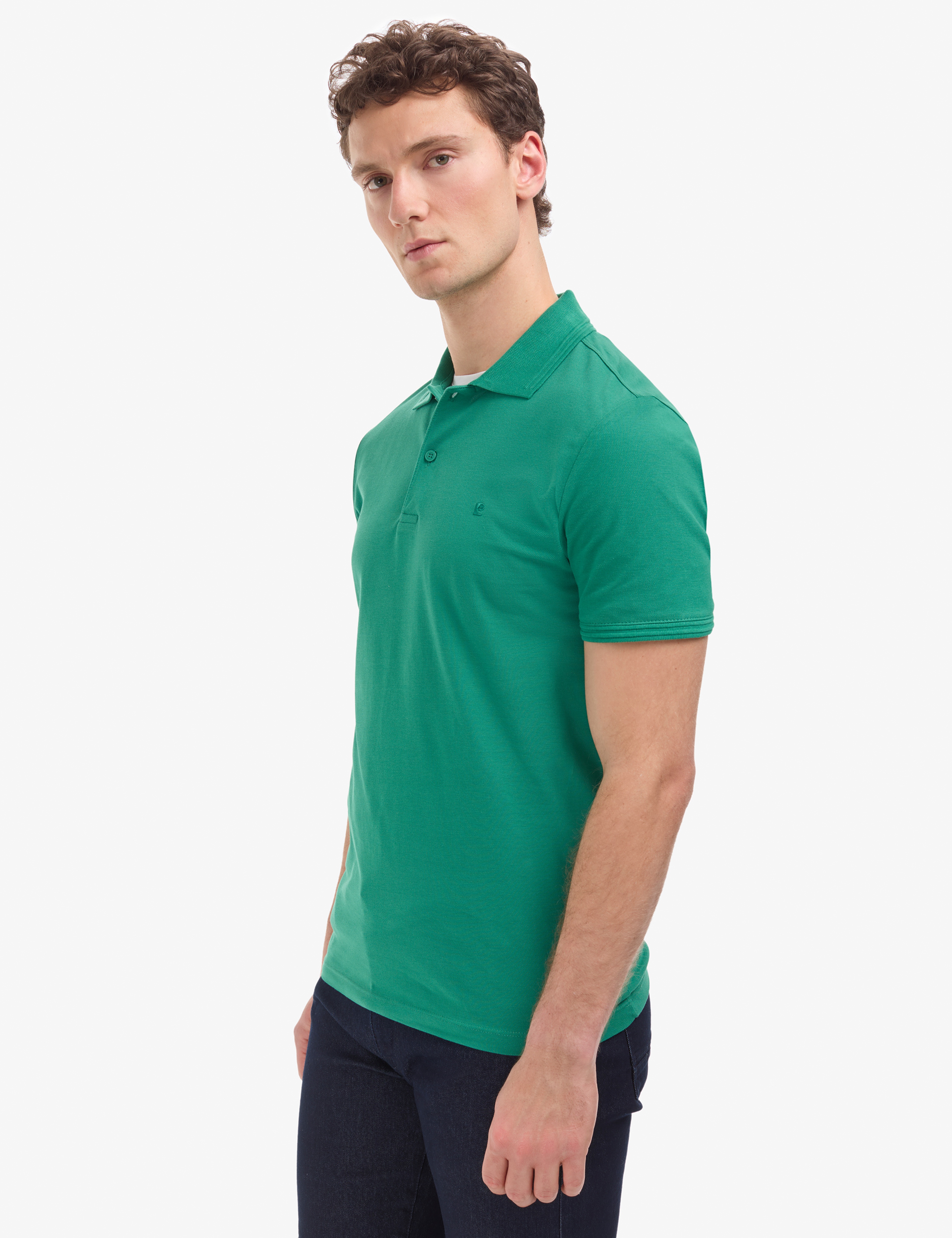 Yeşil Slim Fit %100 Pamuk Kıvrılmaz Düğmeli Polo Yaka Basic Tişört - Image 3