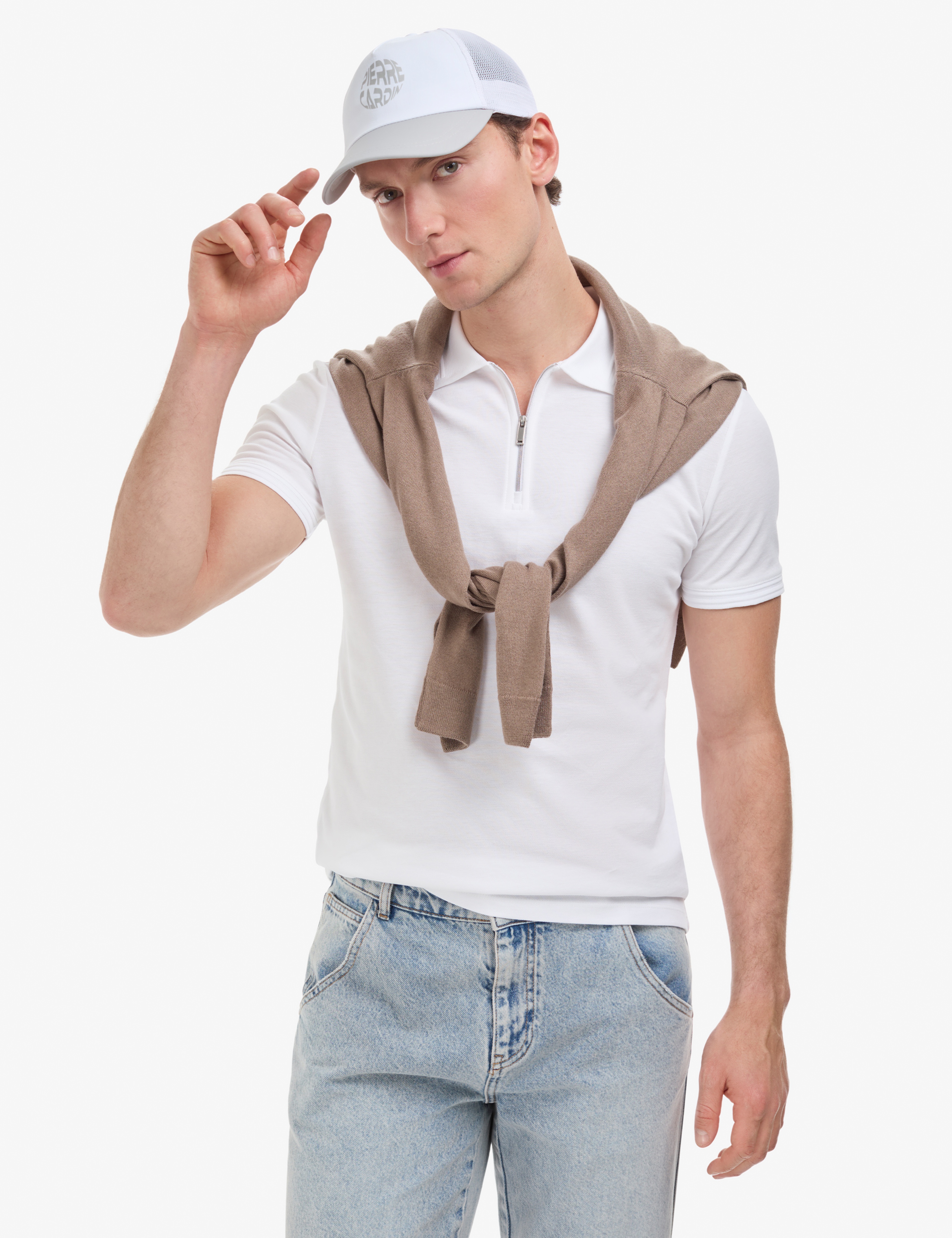 Ekru Slim Fit %100 Pamuk Kıvrılmaz Fermuarlı Polo Yaka Basic Tişört - Image 3