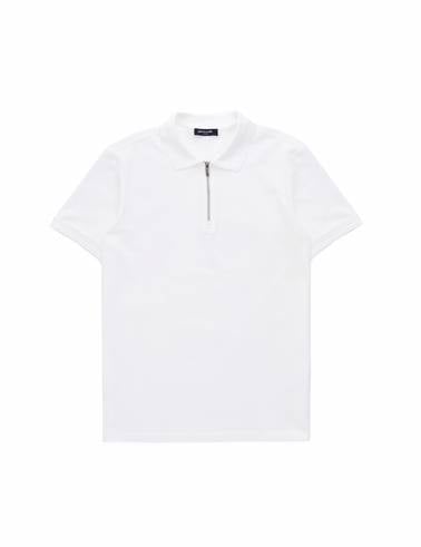 Ekru Slim Fit %100 Pamuk Kıvrılmaz Fermuarlı Polo Yaka Basic Tişört