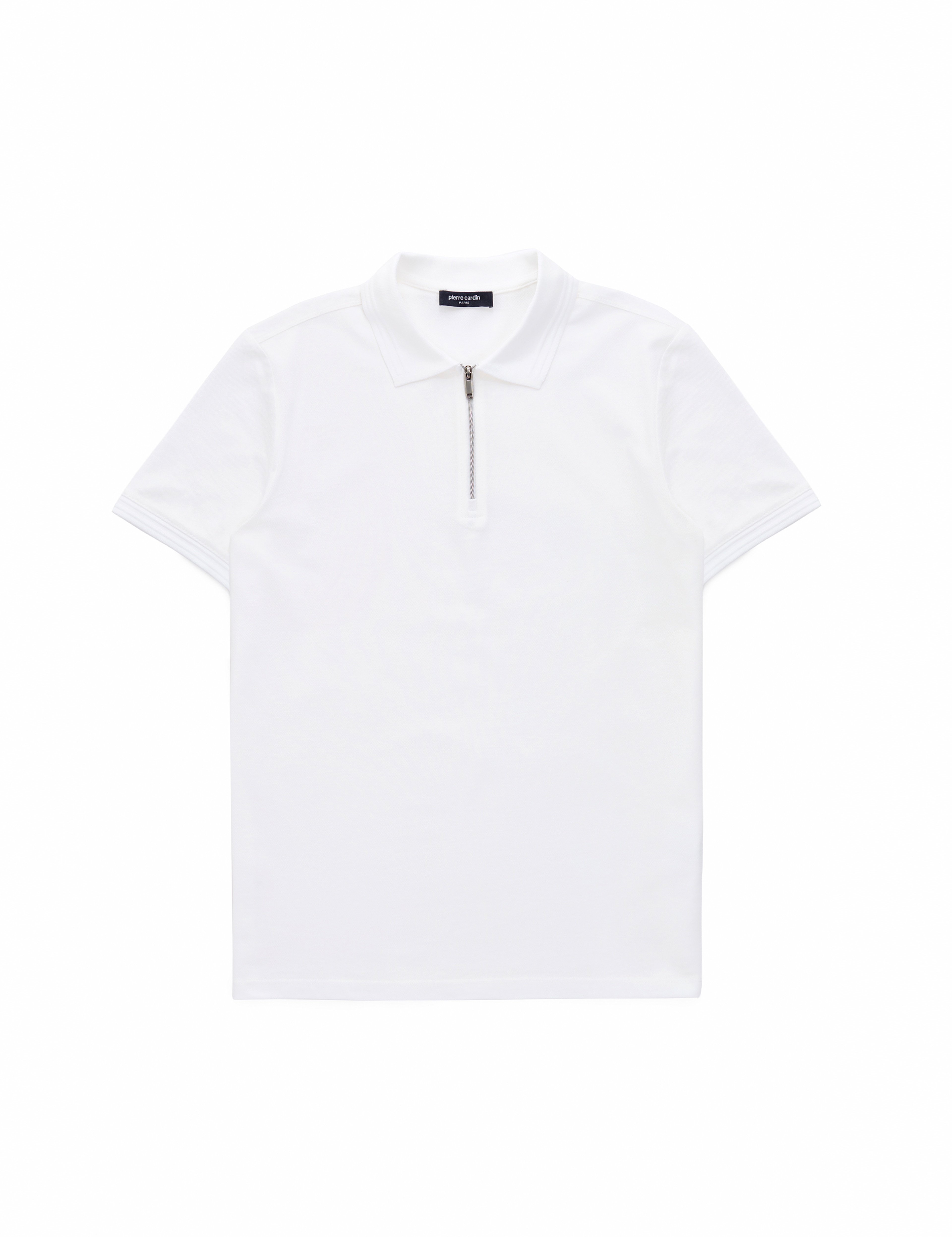 Ekru Slim Fit %100 Pamuk Kıvrılmaz Fermuarlı Polo Yaka Basic Tişört