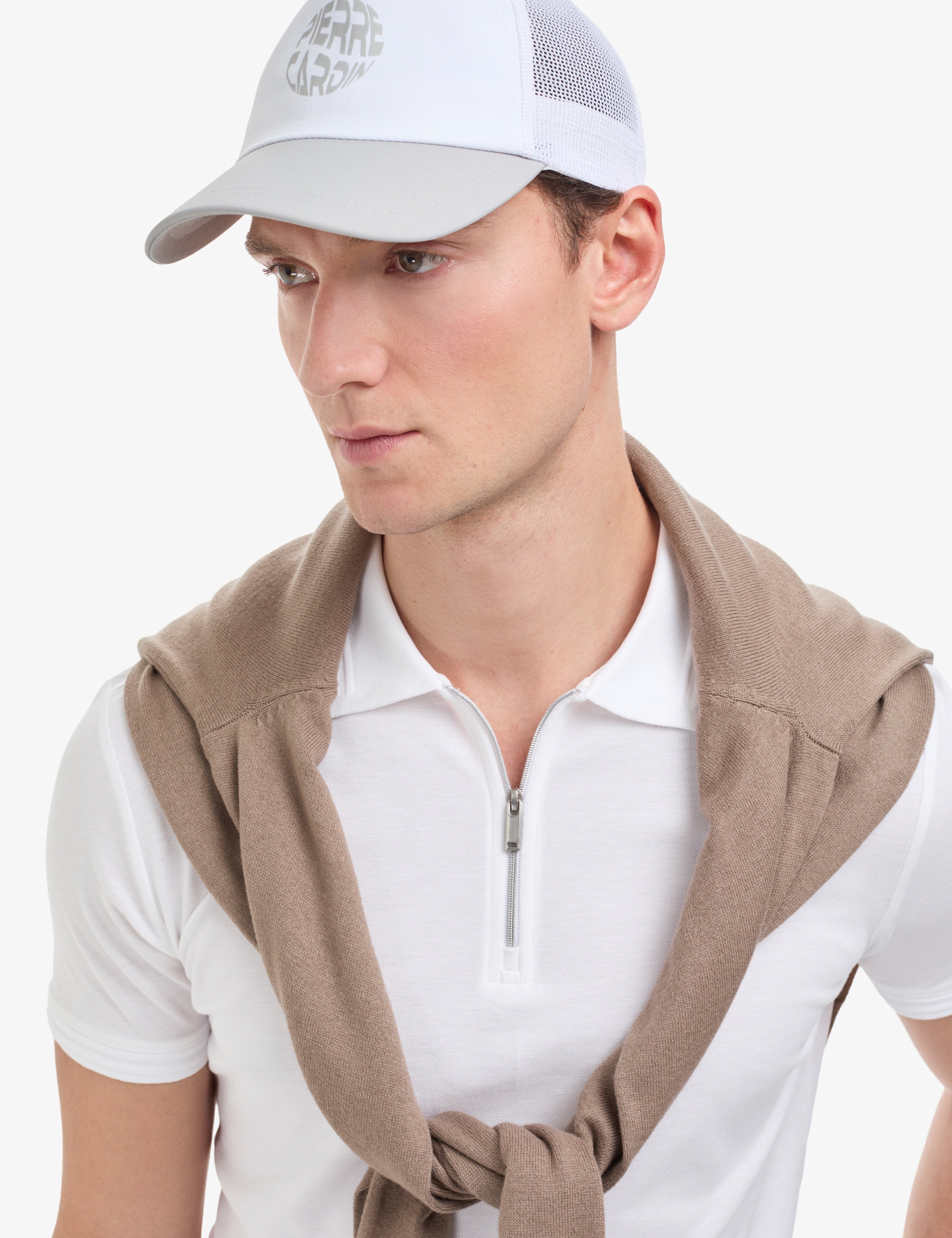 Ekru Slim Fit %100 Pamuk Kıvrılmaz Fermuarlı Polo Yaka Basic Tişört