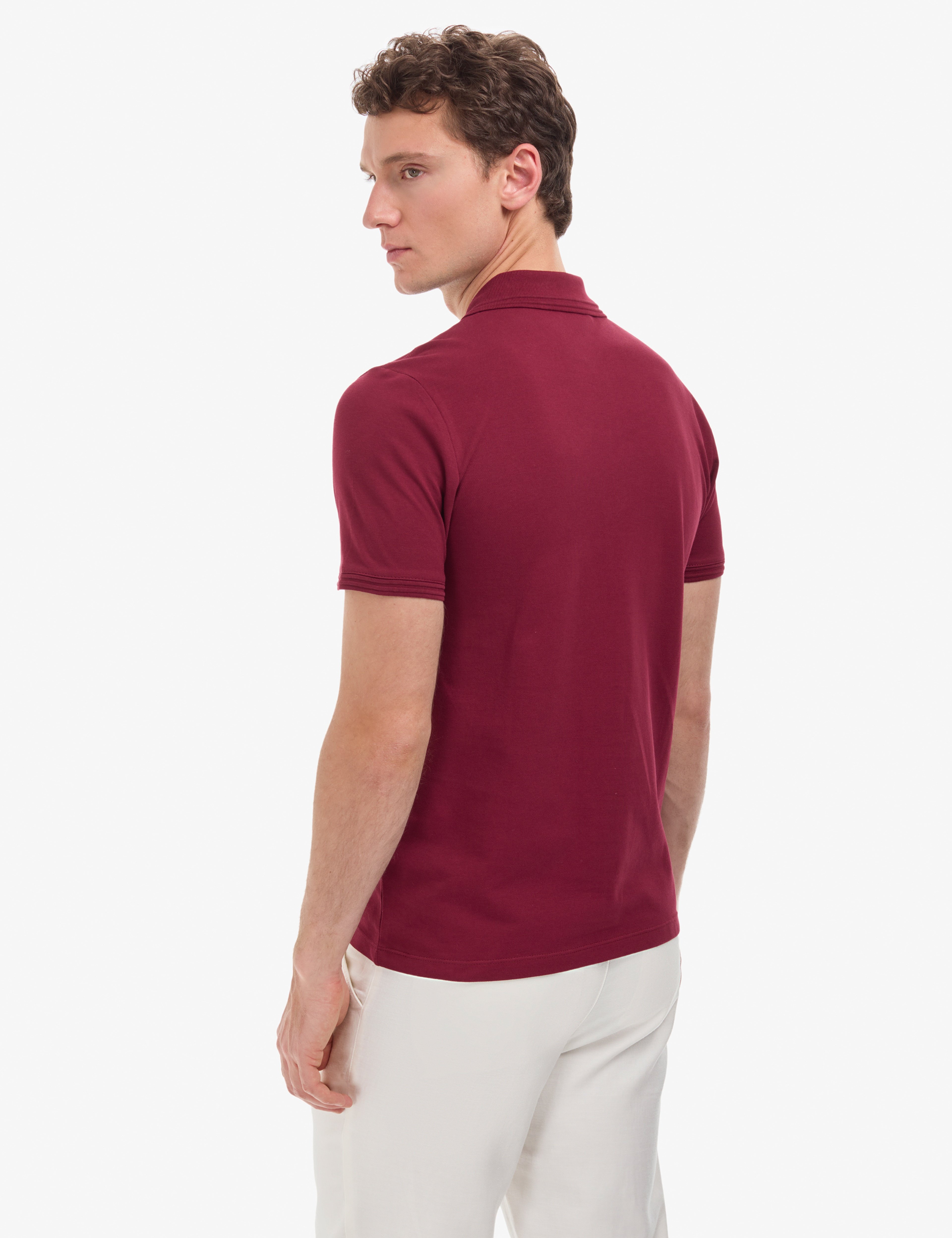 Bordo Slim Fit %100 Pamuk Kıvrılmaz Düğmeli Polo Yaka Basic Tişört