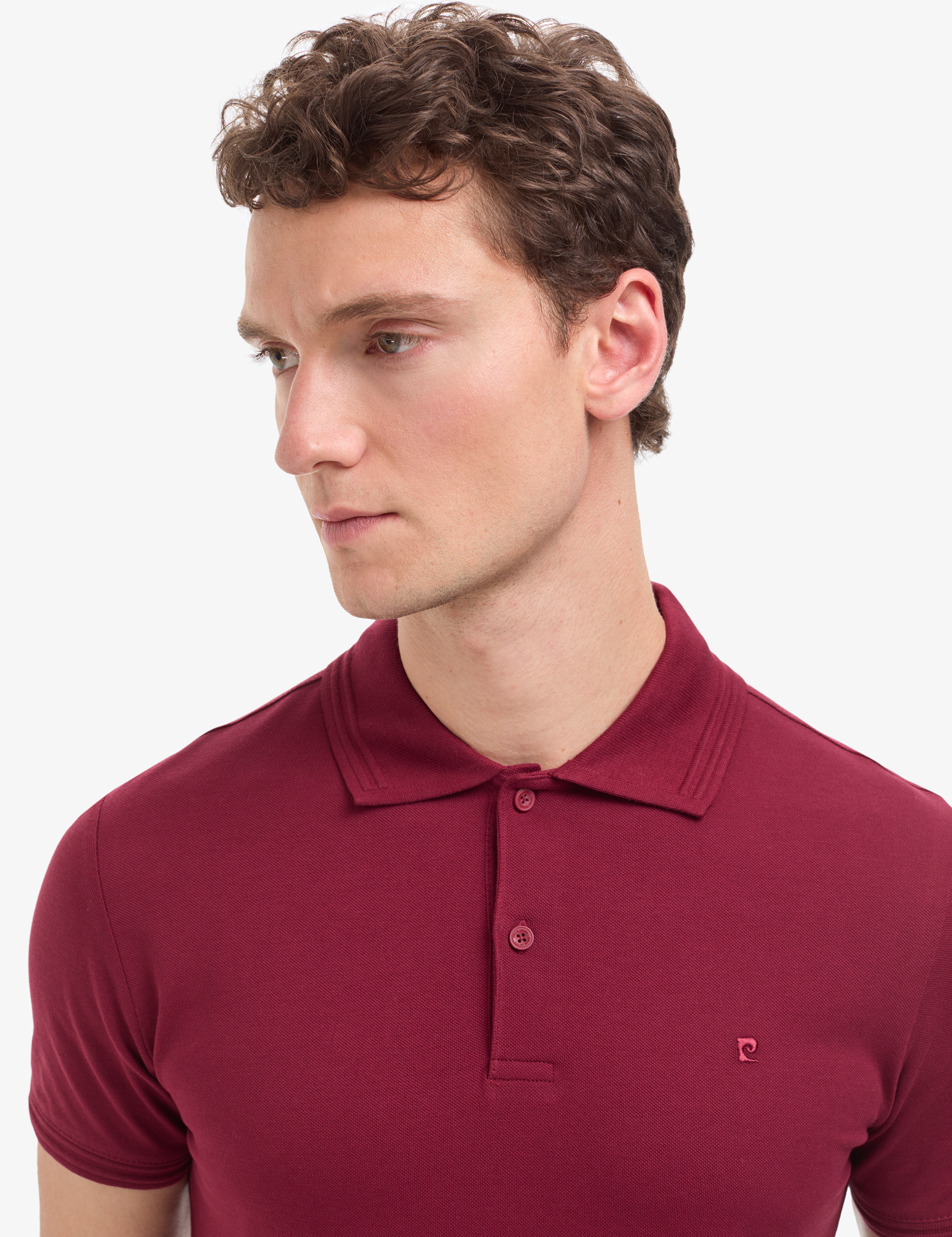 Bordo Slim Fit %100 Pamuk Kıvrılmaz Düğmeli Polo Yaka Basic Tişört - Image 2