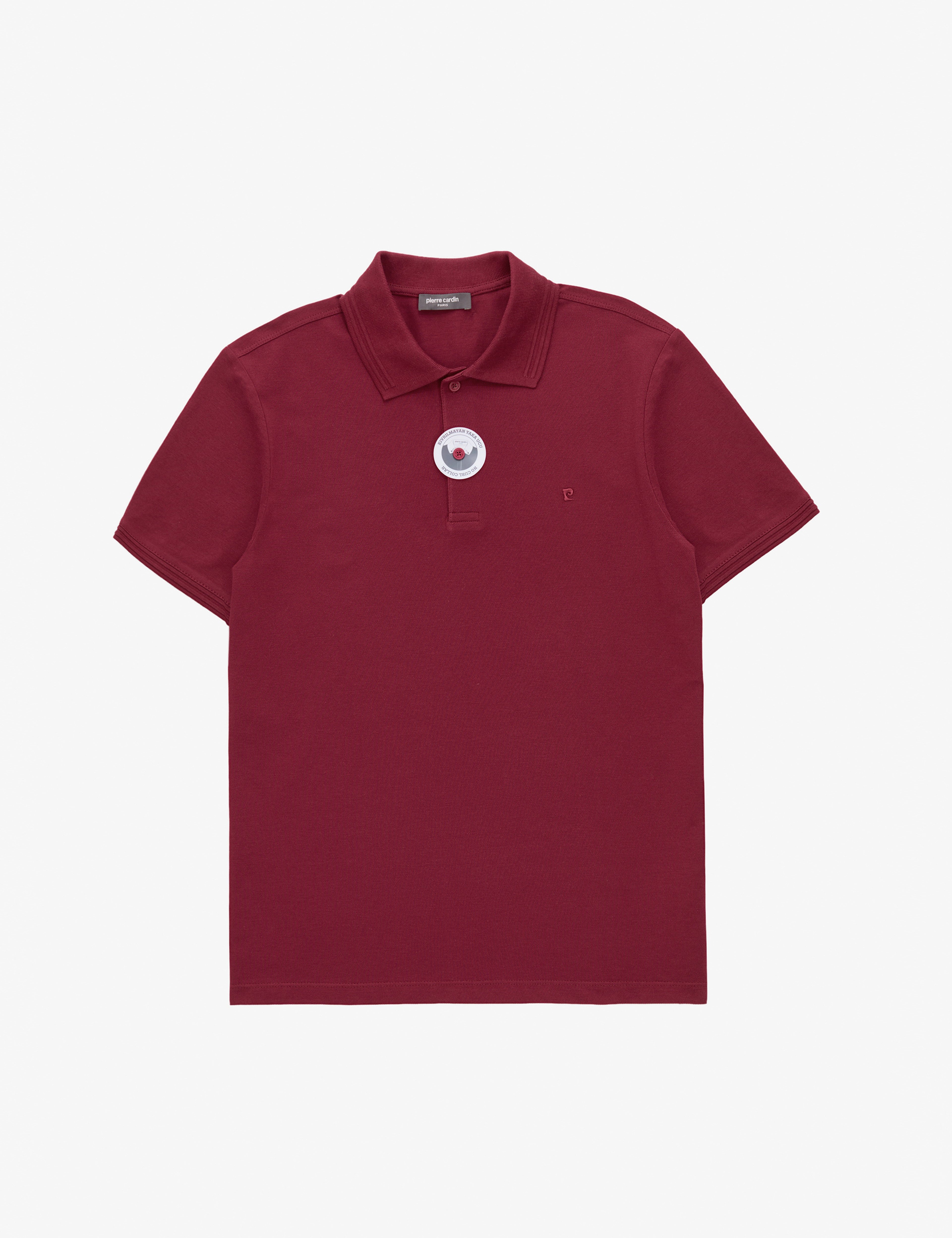 Bordo Slim Fit %100 Pamuk Kıvrılmaz Düğmeli Polo Yaka Basic Tişört - Image 6