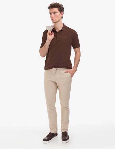 Koyu Kahverengi Regular Fit %100 Pamuk Kıvrılmaz Düğmeli Polo Yaka Basic Tişört