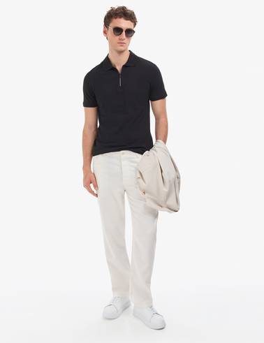 Siyah Slim Fit %100 Pamuk Kıvrılmaz Fermuarlı Polo Yaka Basic Tişört