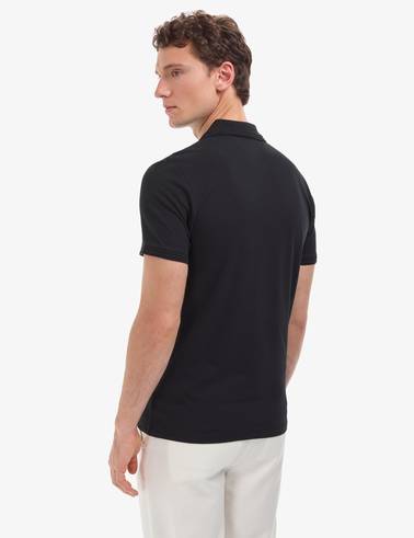 Siyah Slim Fit %100 Pamuk Kıvrılmaz Fermuarlı Polo Yaka Basic Tişört