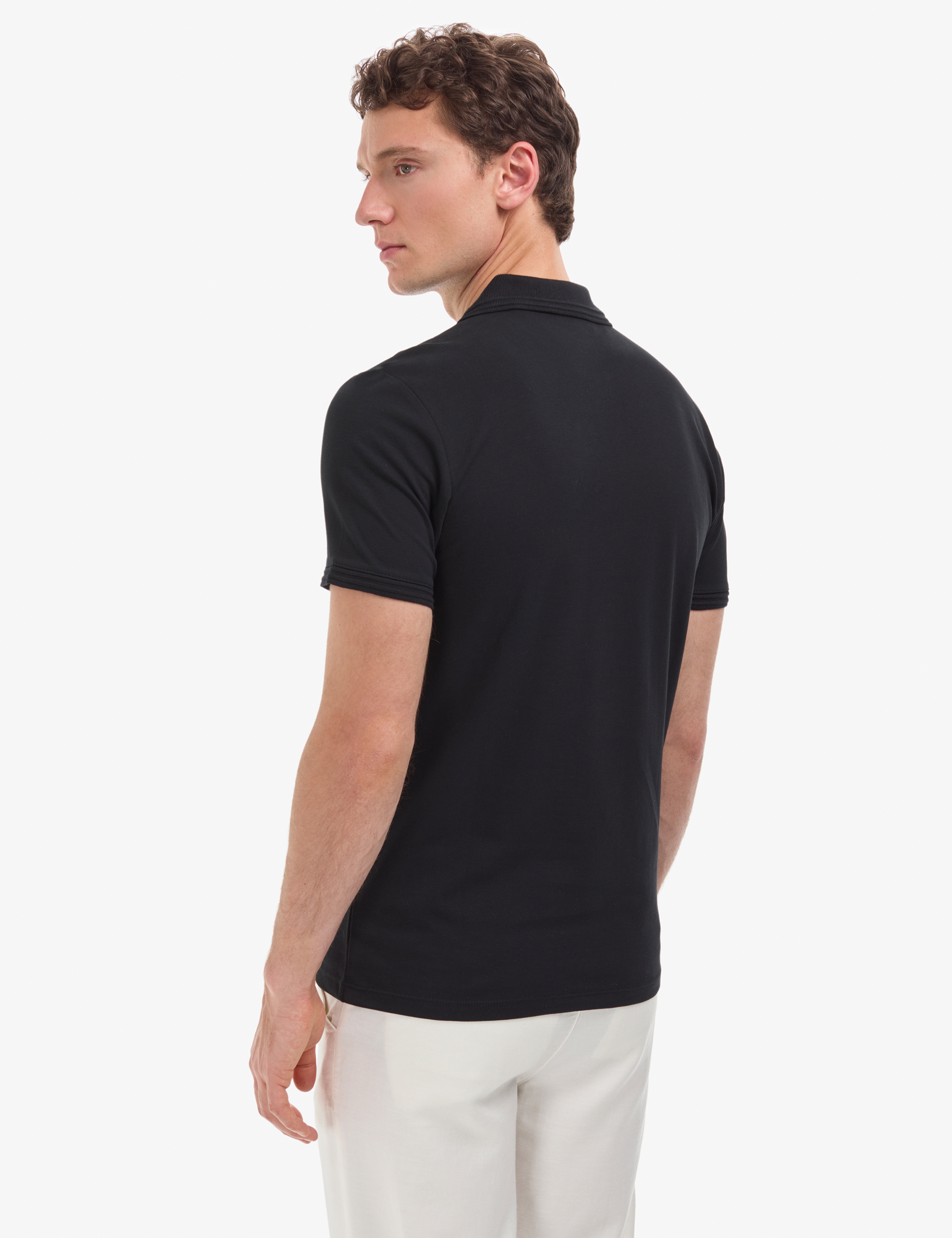 Siyah Slim Fit %100 Pamuk Kıvrılmaz Fermuarlı Polo Yaka Basic Tişört - Image 5
